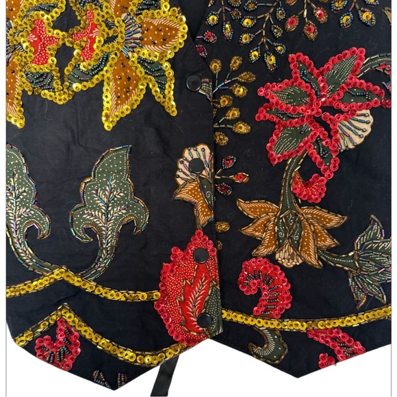 Raja Collection Handmade Vintage Embroidered Floral Vest with Sequins SzS - Picture 13 of 14